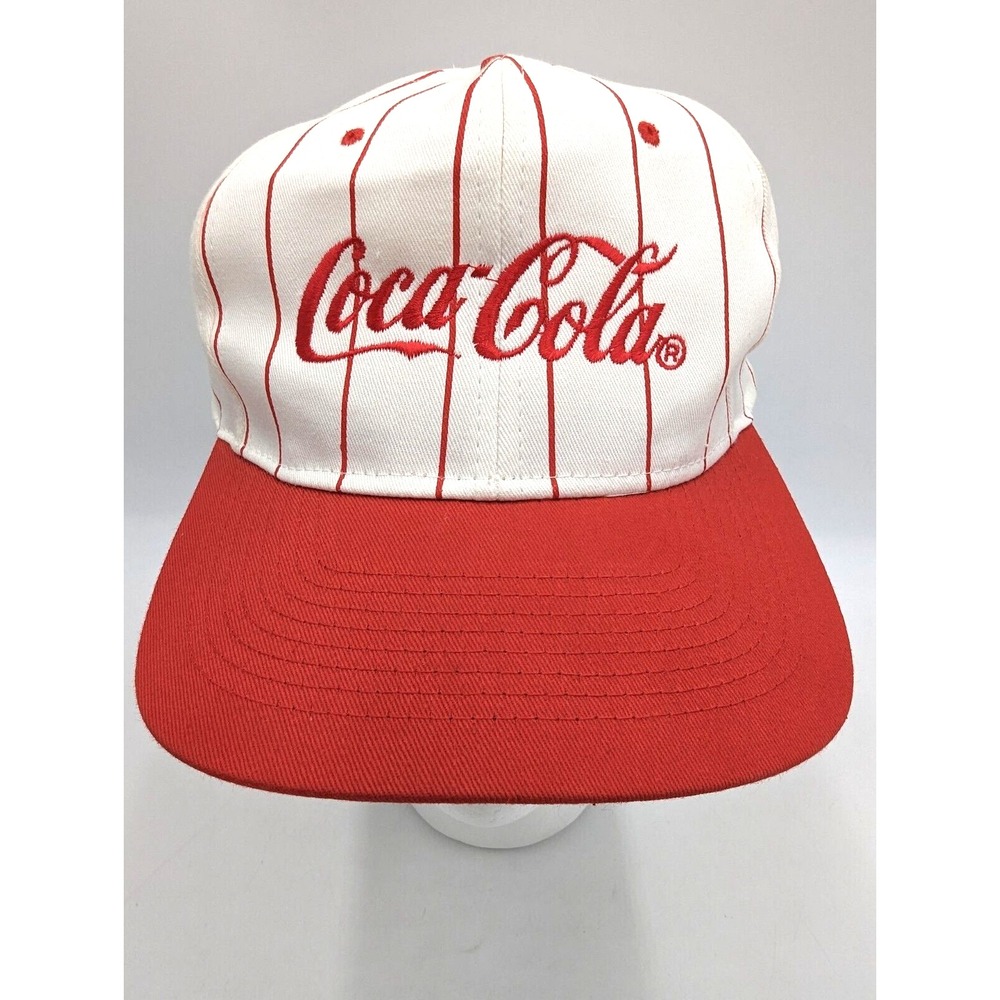 VTG Coca Cola Snapback Hat White Red Stripes Vented Pinstripes Coke Bottle Patch